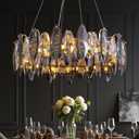 24" Crystal Chandelier for Dining Room,Smoke Grey K9 Crystal Ceiling Light, Diamond-Shaped Kitchen Island & Bedroom,Elegant Contemporary Lighting Fixture