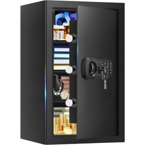 5.2 Cuft Large Home Safes Fire Waterproof, Fireproof Safe Box for Home with Programmable Keypad, Spare Keys and 3 Removable Shelves, Anti-Theft Security Fireproof Document Safe for Money Valuables