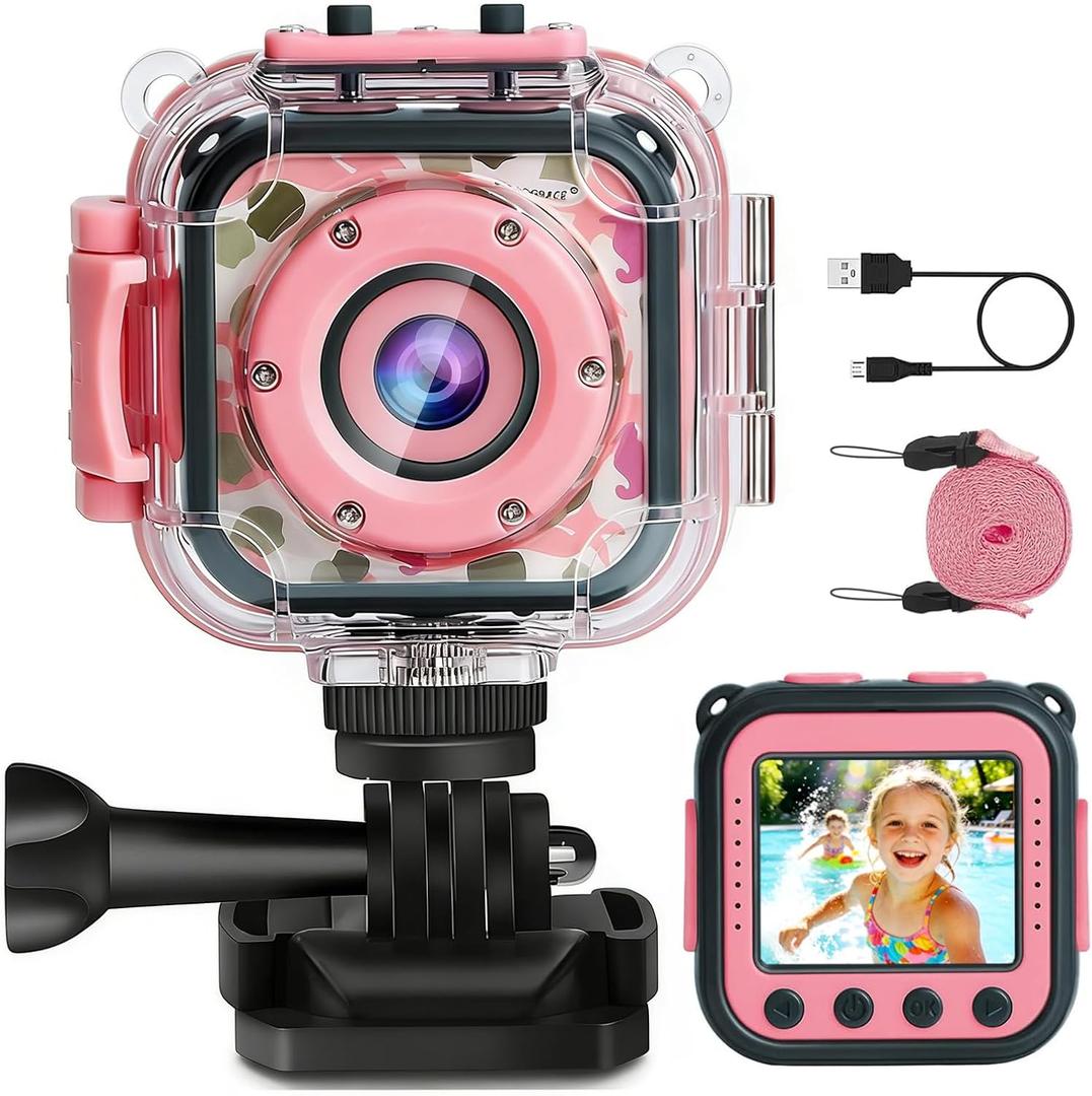 PROGRACE Kids Camera Waterproof Children Digital Video Cameras Underwater Camera Chrismas Birthday Gift Toy for Kids 1080P DV Toddler Cameras for Girls Pool Toys Age 312