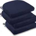 downluxe Indoor Chair Cushions for Dining Chairs, Soft and Comfortable Textured Foam Kitchen Chair Pads with Ties and Non-Slip Backing, 16" x 16" x 2", Navy, 4 Pack