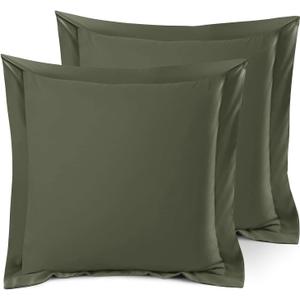 Nestl Soft Pillow Shams Set of 2 - Double Brushed Microfiber Pillow Covers - Hotel Style Premium Bed Pillow Cases, with 1.5 Decorative Flange, Euro 26"x26" - Olive Green