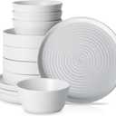 AmorArc Ceramic Dinnerware Sets for 4, 12 Pieces Handpainted Plates and Bowls Set with Rustic Terracotta Underside, Scratch Resistant Stoneware Dishes Set, Dishwasher & Microwave Safe, White