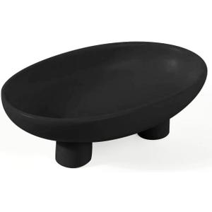 Fruit Bowl Three-Legs Ceramic Fruit Bowl for Kitchen Counter, 10 Inch Fruit Basket Decorative Candy Bowl for Table Decor, Oval Large Bowls Key Bowl Home Table Decor (Black 12 Inch)