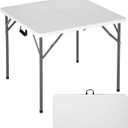 FDW 34" Square Outdoor Dining Table, Foldable Portable Plastic Folding Card Table with Built in Carrying Handle and Height Adjustable for Party and Wedding Use, White