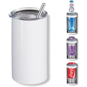 MURRICON 16 oz Sublimation Tumblers Blanks Straight,4-in-1 Sublimation Skinny Can Cooler,Stainless Steel Insulated Sublimation Tumblers,with Lid and Straw,1 Pack