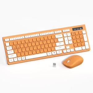 Wireless Keyboard and Mouse Combo, Reccazr 2.4G Full-Sized Keyboard and Mouse Cordless, 3 DPI Adjustable Mouse, Dual-System Keyboard for Computer/Laptop/Windows/Mac (Orange-A)