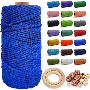 Macrame Cotton Cord 6mm x 109 Yards - Natural Handmade Colorful Macrame Rope - 4 Strand Twisted Cotton Rope for Wall Hanging Tapestry Plant Hangers Gift Wrapping DIY Craft (Sapphire Blue)
