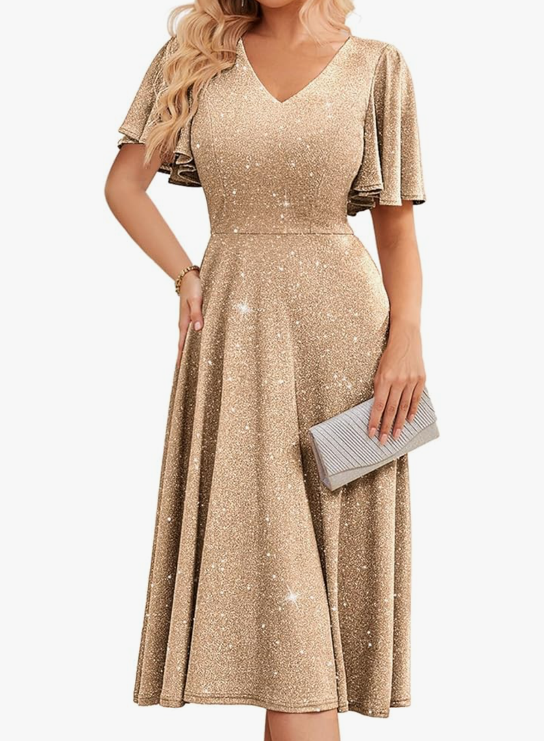 Bridesmay Women's Formal Cocktail Wedding Guest Dress for Women 2025 Short Sleeve Fit and Flare Tea Party Dresses XL