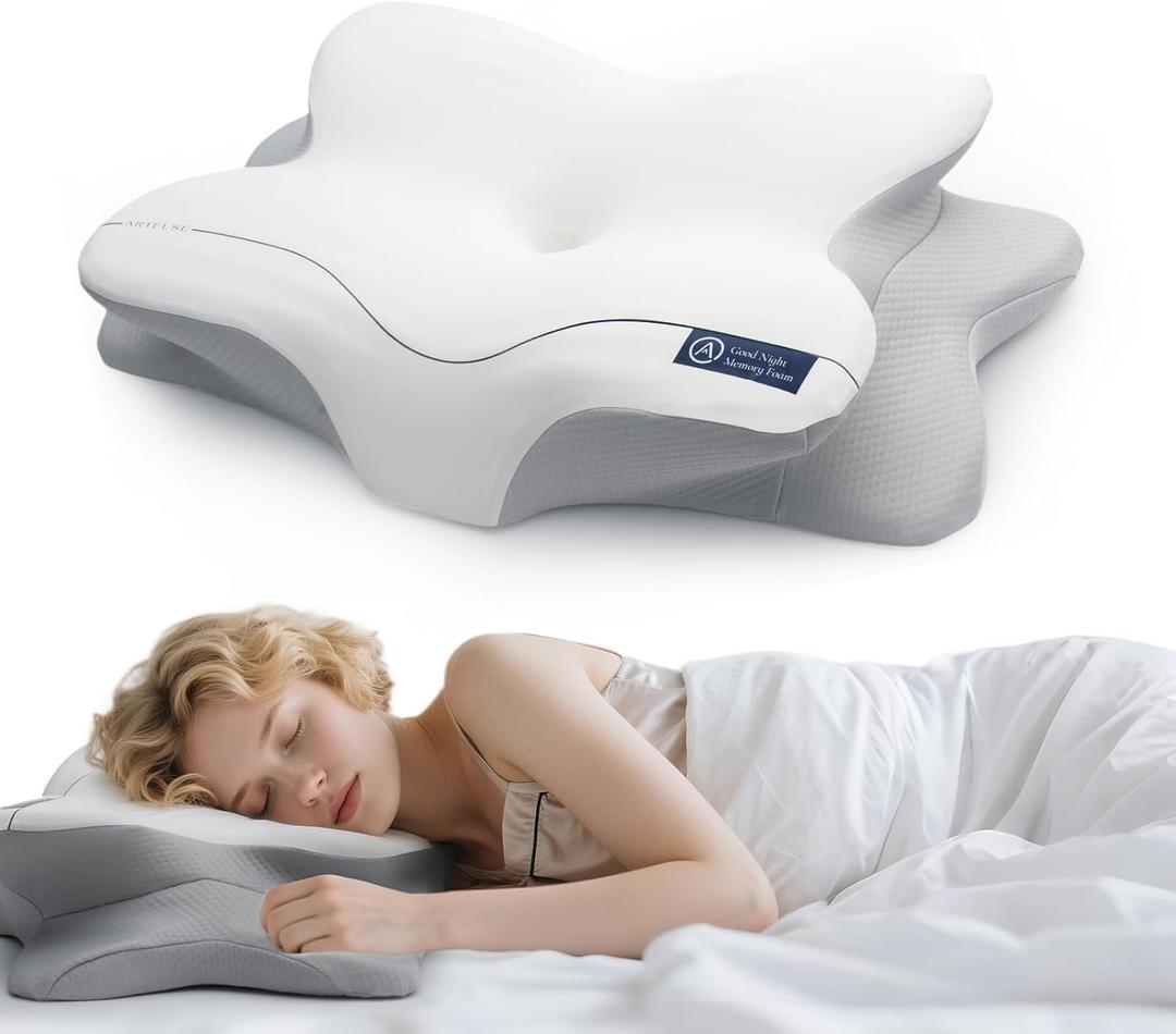 Cervical Neck Pillow for Side & Back Sleepers, Ergonomic Memory Foam Pillow for Sleep Apnea, Neck Pain Relief, Neck Support Pillow with Washable Pillowcase