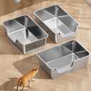 Stainless Steel Litter Box with High Sides,23.6" L X 15.7" W X 7.8" H,Extra Large Jumbo Cat Litter Box,XL Kitty Metal Liter Box for Indoor Big Cat,Non-sticky,Anti-Leakage(Entry on Short Side)