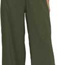 Duyang Womens Cotton Linen Palazzo Pants Drawstring Elastic Waist Casual Wide Leg Trousers with Pockets (Green), Large
