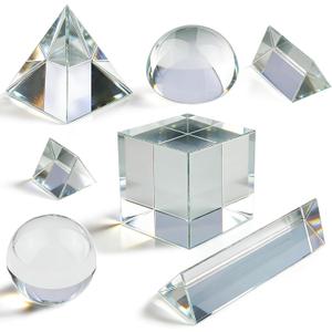 7 Pack K9 Optical Crystal Photography Prism Set, Include 1-4in Triangular Prism, 2in Crystal Glass Prism Cube, 2in Crystal Ball, 2in Dome Magnifier, Light Prism for Physics Teaching Photography Play