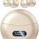 Clip-on Earbuds,Open Ear Earbuds Wireless Bluetooth 5.4, Lightweight Open Ear Headphones with C-Shaped Bridge,Slim Hook,60H Battery,Waterproof,for Glasses Wearers and Workouts (Off White)