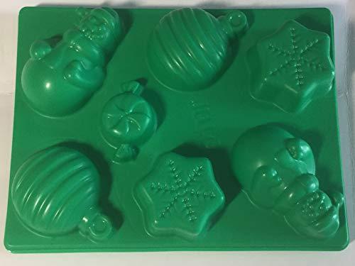 Unknown Happy Holiday Jigglers Jello Mold, 7-Piece Set (Green Plastic, 2 Snowmen, 2 Ball Ornaments, Peppermint Candy, 2 Snowflakes), 4 Pack