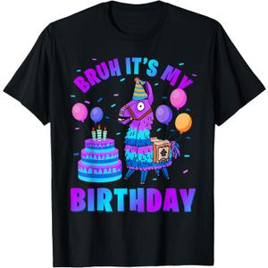 Bruh Its My Birthday Llama Pinata Boy Girl Family Bday Party T-Shirt (Large, Black)