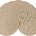Leetaltree Round Placemats Heat and Slip Resistant Cotton Table Mats, Washable Bohemian Placemats for Dining Tables (Beige, Set of 12)