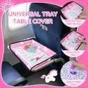 Kids Tray Table Cover, Airplane Tray Cover with Pockets, Airplane Travel Essentials for Kids, Portable Airplane Must Haves for Toddler on Plane or Train and Flying Supplies (Pink)