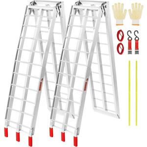 VEVOR 7.5ft Aluminum Ramps, 1500 lbs Folding Loading Ramps (2 pcs Set) for Pickup Trucks Bed, Trailers Ramp with Load Straps for Dirt Bike, UTV, ATV, Trucks, Lawn Mowers, Cargo Trailer, 89" L x 12" W