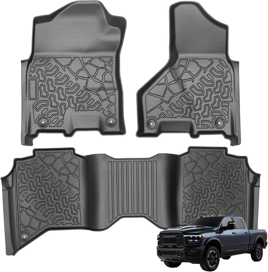 Car Floor Mats for Dodge Ram 2500 Crew Cab (2019-2025) Interior Liners Waterproof Accessories | TPE Heavy-Duty All-Weather Protection | for Modern Work & Premium Lifestyle |3-Piece Set