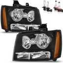 Headlights W/Bulbs for 2007-2014 Chevy Tahoe Suburban 1500, 2007-2013 Avalanche Suburban 2500 Headlamp Replacement Driver & Passenger Side