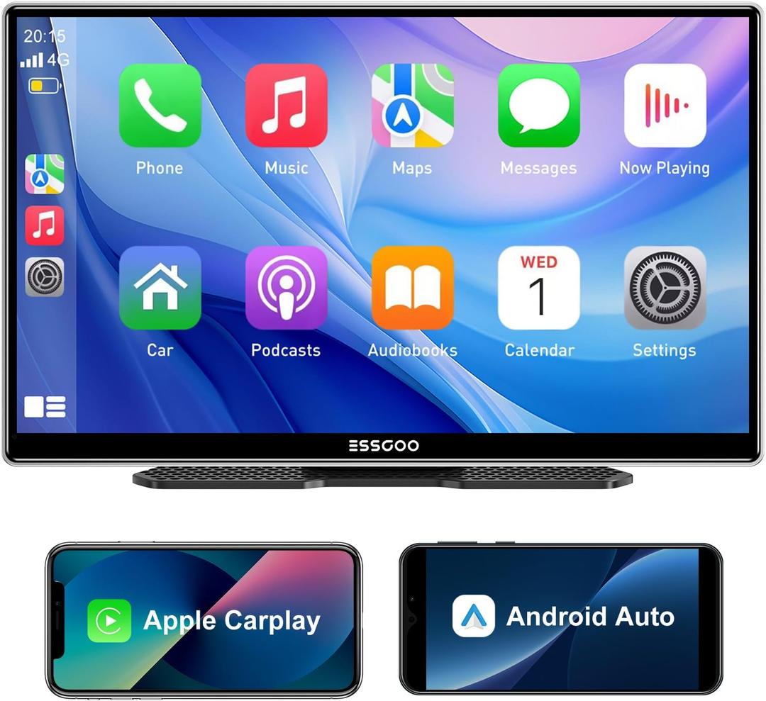 A-pple Carplay & Android Auto, 9 Inches Carplay Screen for Car with Light-Sensitive, Siri & G-oogle Assistant Voice Control, Mirror Link, Bluetooth,Suitable for Various Models