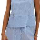 EXLURA Women's Summer 2 Piece Outfits Sleeveless Tank Top Matching Shorts Sets Cotton Striped Sweatsuits Vacation Beach 2025 (XX-Large, Blue)