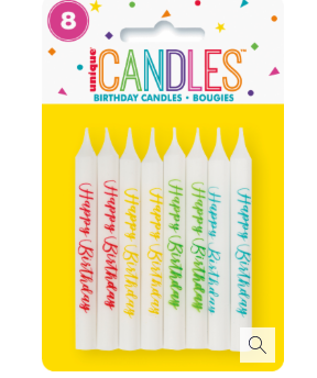 UNIQUE 6 PRINT HAPPY BDAY CANDLES ASST