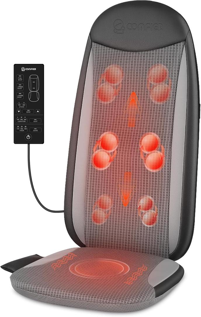 COMFIER Shiatsu Back Massager with Heat, Kneading & Vibration,Massage Chair Pad for Back Relief deep,Chair Massager for,Hip,Heated seat Cushion,Home Office,Gifts for Women Men,Dad,Mom (Gray)