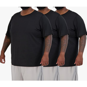 Real Essentials 3 Pack: Mens Big and Tall Tech Stretch Short Sleeve Quick Dry Fit T-Shirt Wicking Active Athletic Gym Top Plus Size Clothes Lounge Sleep Running V Neck Workout Tee- Set 10, 3XT Black