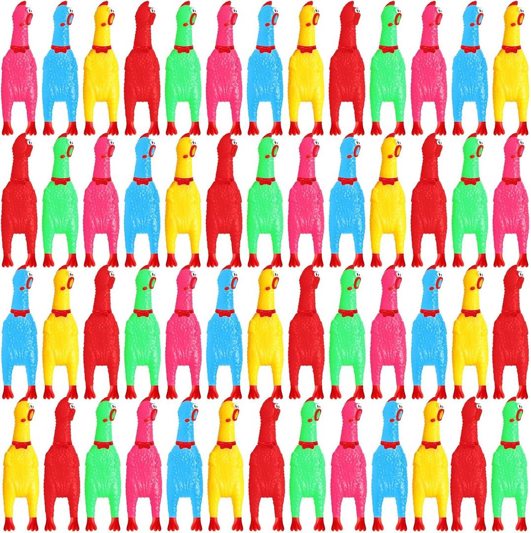 Honoson 50 Pcs Rubber Chickens Squeak Screaming Chicken Novelty Bulk Dog Toys for Pets Dogs Adults, 6.3 Inch(Multi Colors)