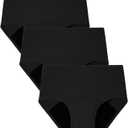 BAMBOO COOL Womens Period Underwear High Waisted Leakproof Postpartum Maternity Panties Soft Breathable Absorbent,3 Pack (Black, XXL)