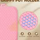 Slohif Silcone Christmas Pot Holders for Kitchen - 100% Cotton Pink Cute Oven Potholders with Pockets, Heat Resistant Square Thick Hot Pads, House New Home Baking Baker Gifts,2pack