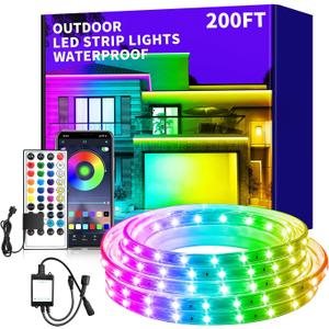200ft Outdoor Waterproof Led Strip Lights,IP68 Exterior Waterproof Led Rope Lights with Remote&App Control,Music Sync and Color Changing RGB LED Light Strips for Bedroom,Roof,Pool,Balcony