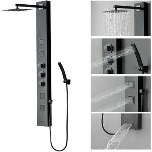 Homevacious Shower Panel Tower System,Stainless Steel Bathroom Stand Up Shower Kit,Wall-Mount Shower Panels with Rainfall Shower Head,4 Massage Body Jets,Tub Spout and Handheld Shower,Matte Black