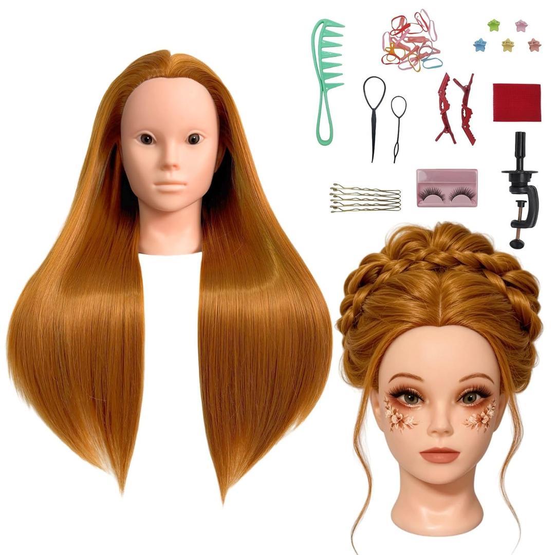 Makeup Mannequin Head with 26" Long Hair for Lashes, Hair Styling & Cutting, Cosmetology Practice Hair Training Doll Head