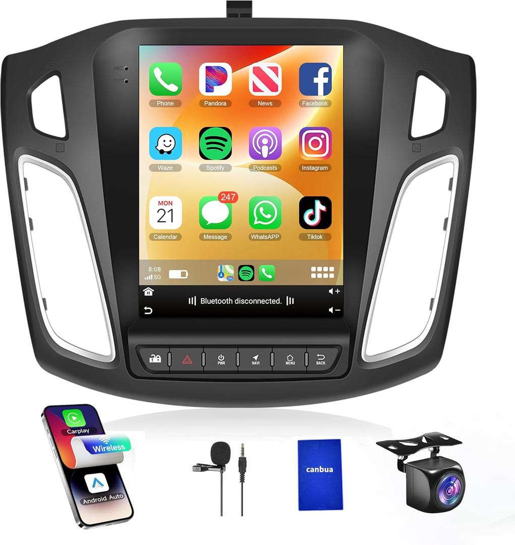 4Core 2G+64G Android 13 Car Stereo Radio for Ford Focus 2012-2018, Rimoody Wireless Carplay Android auto GPS Navigational 5G-WiFi Bluetooth 5.0 9.7 Touchscreen FM/RDS SWC + Backup Camera