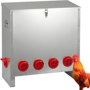 Automatic Chicken Feeder 85-120lbs Capacity, Galvanized Metal Poultry Feeding Equipment, Rainproof & Rodent Proof Large Chicken Food Dispenser for Backyard Coop & Farm Use (10 Ports)