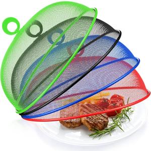 Foaincore 8 Pcs Metal Mesh Food Covers Tent Umbrella 11 Inch Outside Mesh Food Net Tents Dome Screen Plate Covers for Outdoor Picnic Camping Keep out Flies Bugs Mosquitoes(Red, Green, Blue, Black)