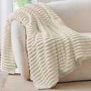 BEDELITE Fleece Throw Blanket for Couch, 300GSM Soft & Warm Fluffy Twin Blanket, Decorative and Giftable Striped Beige Blankets for Women, Men, 50"x65"