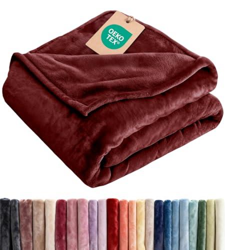 Ultra Soft Fleece Blanket Kids Size - Flannel Fleece Luxury Kids Blanket - Lightweight for Couch Bed Chair - Thick, Warm & Breathable - All Season Cozy Fuzzy, Anti-Static Microplush Bedding, Burgundy