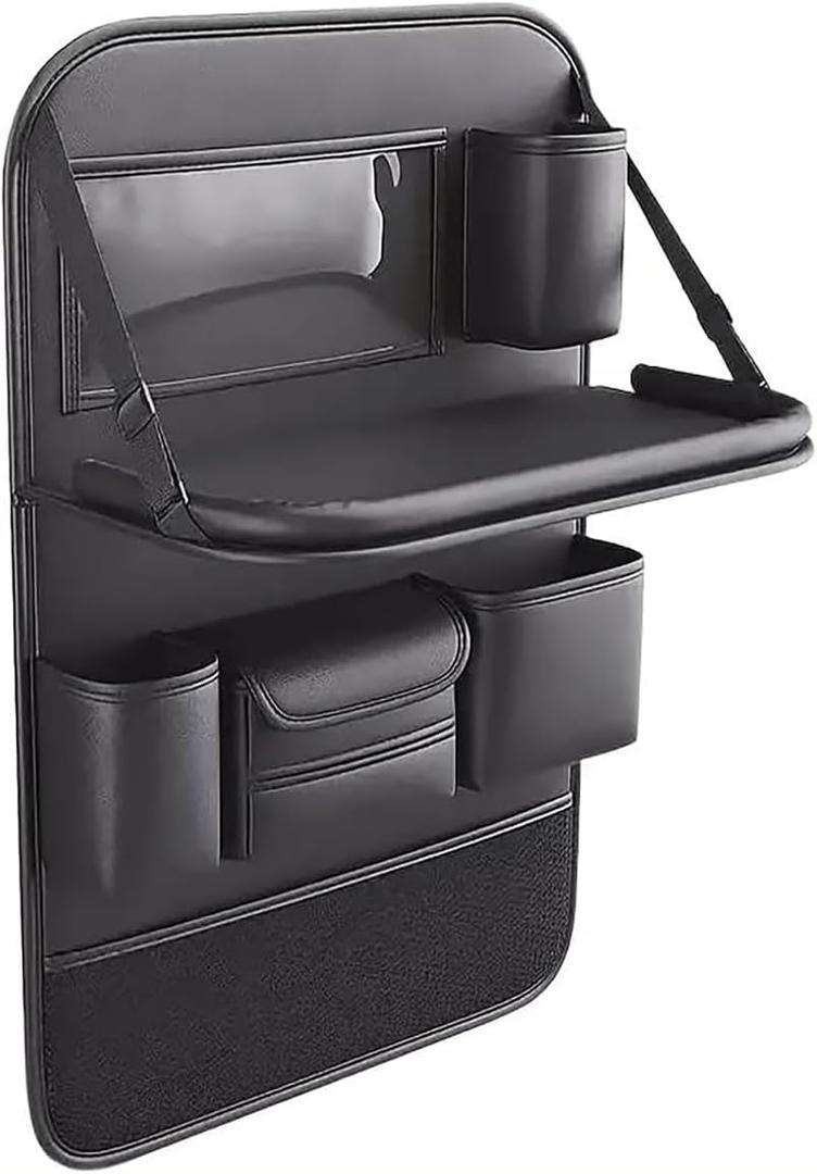 Car Backseat Organizer with Foldable Table Tray - Universal Auto Seat Back Organizer with Tablet Holder, Kick Mats Protector, Storage Pockets for SUV Sedan