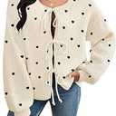 kipfall Womens Bow Tie Front Cardigan Sweaters Long Puff Sleeve Cute Print Jacket Coats 2025 Trendy Fall Winter Outfits, Large