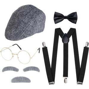 Old Man Costume Set 100 Days of School Grandpa Costume for Adults Newsboy Hat 1920s Accessories for Halloween