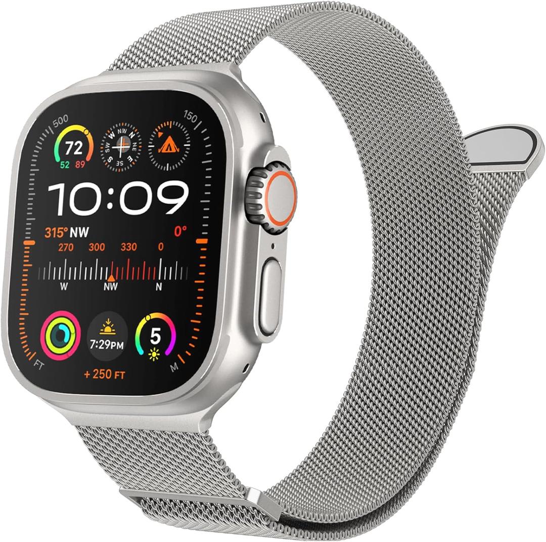 MARGE PLUS Compatible with Apple Watch Band 38mm 40mm 41mm 42mm 44mm 45mm 46mm 49mm Women Men, Stainless Steel Mesh Loop Magnetic Clasp Replacement for iWatch Series 11 10 9 8 7 6 5 4 SE3 SE2 Ultra 3 (Titanium)