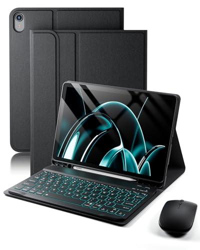 TUNKARMOR for iPad A16 11th / 10th Generation Case with Backlit Keyboard - 7 Color Change for iPad 10th Gen 2022 & 11th Gen 2025 A16 10.9/11 inch Cover - Built-in Pencil Holder with Mouse - Black