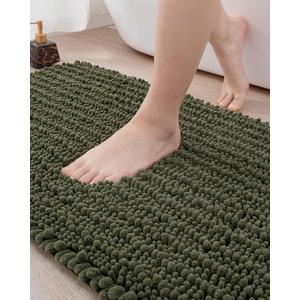 MAYSHINE Plush Shaggy Chenille Bath Mat | Extra Soft, Super Absorbent, Non-Slip Bathroom Rug | Fluffy Microfiber, Area Rug Sets for Bathroom Floor, Kitchen, Living Room | 32"x20" | Green