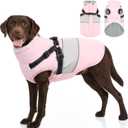 SUNFURA Dog Coat, XXL Dog Jacket Winter with Harness Built in, Waterproof Pet Snow Jacket with Furry Collar for Chilly Day, Reflective Fleece Snowsuit for Dogs, Pink 2XL