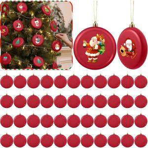 48 Pcs 4 Inch DIY Christmas Ornaments Red Blank Ball Ornament Xmas Plastic Matte Flat Discs Christmas Tree Hanging Ornament Decorations DIY Crafts Painting Drawing Stickers Decals