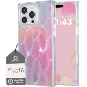 Cocomii - Rectangle Case Compatible with iPhone 16 Pro - Compatible with MagSafe, Real Mother of Pearl, Opalescent Seashell, Glossy, Magnetic Phone Case for iPhone 16 Pro 6.3 inch, Pink