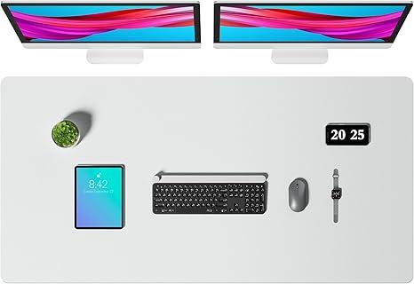 Aothia Faux Leather Desk Mat – Large Mouse Pad, Non-Slip PU Leather Blotter, Waterproof Writing Surface for Office and Home (Barely Grey, 47.2" x 23.6")